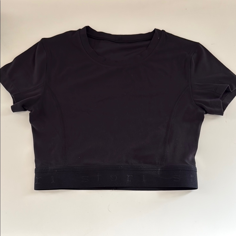 Black Fitted Crop Top with Short Sleeves